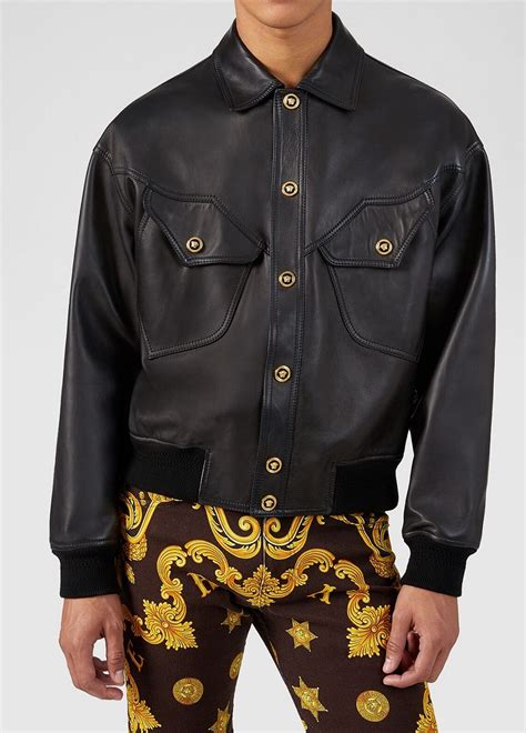 men versace leather jacket|Versace leather jackets women.